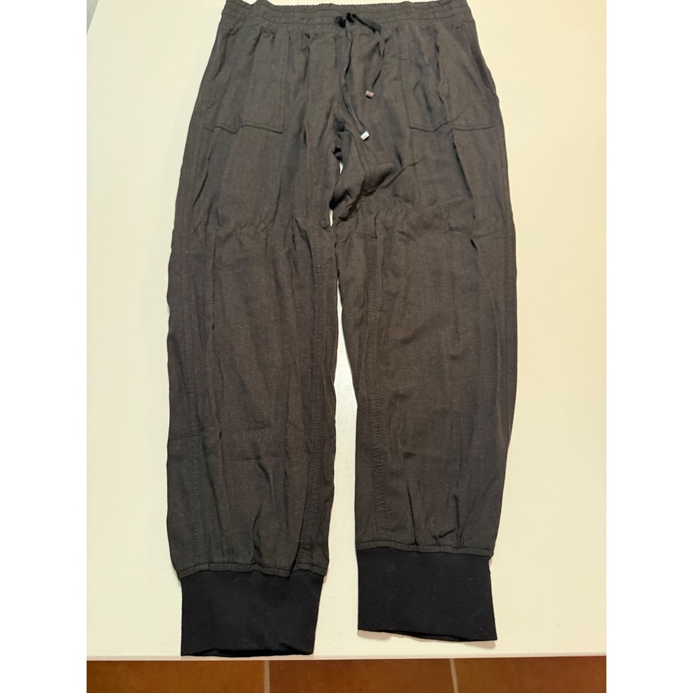 Zara Joggers Womens L Black Linen Blend Drawstring Elastic Waist Tapered Pants - Picture 2 of 7